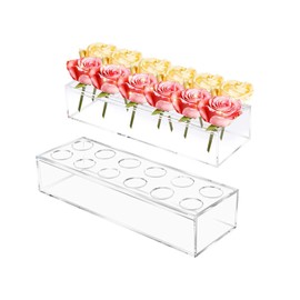 Modern Flower Container, Rectangular Acrylic Flower Vase, Acrylic Flower Box, Rectangular Flower Centrepiece for Dining Table, Office, Table Decoration, Wedding, Desktop Party Decoration