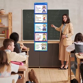 Mewise Pocket Chart for Classroom Cards,Drawing,Pictures,Class Demonstrations,Haning Wall File Organizer (5 Pockets)