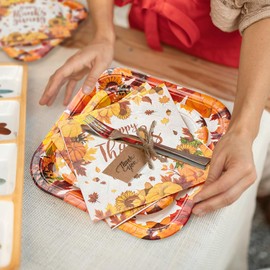 Pivarae Thanksgiving Plates and Napkins Sets - 25 9" Square and 25 7" Dessert Plates for Thanksgiving Party Decorations