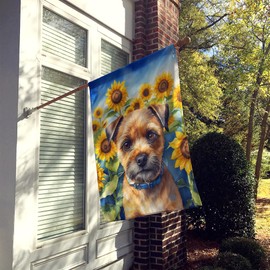 Caroline's Treasures DAC6033CHF Border Terrier in Sunflowers House Flag Large Porch Sleeve Pole Decorative Outside Yard Banner Artwork Wall Hanging, Polyester, House Size, Multicolor