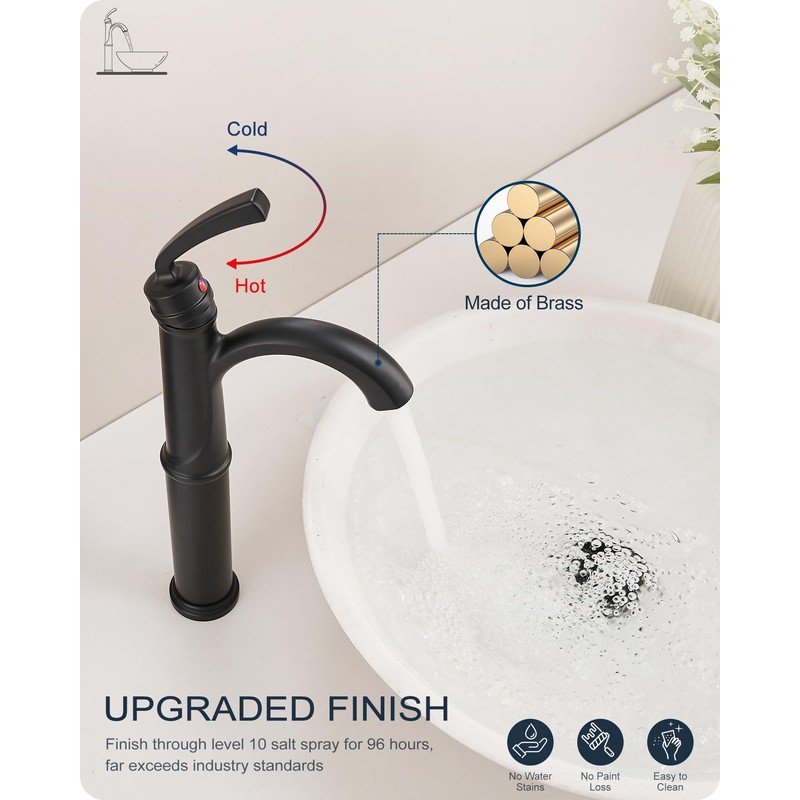 HOIGY Tall Bathroom Faucet Single Hole, Brass Vessel Sink Faucet