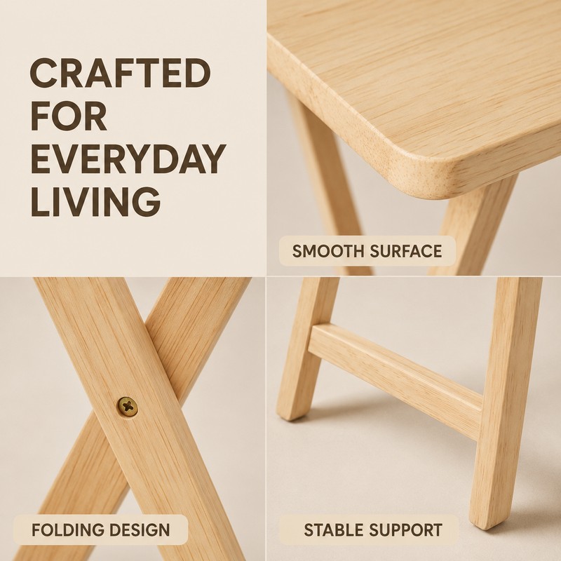 Natural Folding Rubberwood TV Tray Table - Space-Saving Snack &
