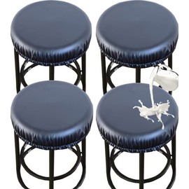 HFCNMY Stool Covers, 4Pcs Waterproof Stretch PU Round Bar Stool Covers, Protective Seating for 12-17 Inch Chair, Washable Slipcovers with Elastic Bands, Black