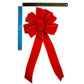 Pipila's Design 2-Pack, Regal Christmas Collection Bow, 2.3" Wide Red Velvet Gold Wired Edge Ribbon, 8-Loops and Center, 10" Wide, Two 16" Tails, 22" Long