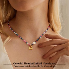 Sistble Colorful Initial Necklaces for Women Teen Girl Gifts Trendy Stuff Summer Beach Necklaces for Women Bubble H Necklace Dainty Bead Necklace Birthday Gifts for Daughter Sister Friend Jewelry