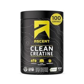 Ascent Polvo de monohidrato de creatina limpia, 0.18 oz por porción, suplemento de creatina Creapure - Sin sabor, 100 porciones