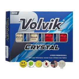 Volvik Crystal 3-Piece Premium Color Golf Balls 1 Dozen (Mixed Color 12 Balls) Bundle with 5 Ball Marker and 1 Magnet Hat Clip