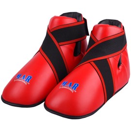MAR | Red Martial Arts Foot Protector for Karate, Kickboxing, Muay Thai, Taekwondo, Karate K1 Kick Boots, Taekwondo Foot Protectors, Moulded Foam Padding Elasticated Toe Loops (Large)