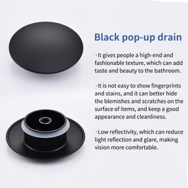 HOMELODY Drain Fitting Matte Black with Overflow, Universal Drain Valve Drain Fitting for Sink, Brass Pop Up Drain Plug Valve for Washbasin/Sink