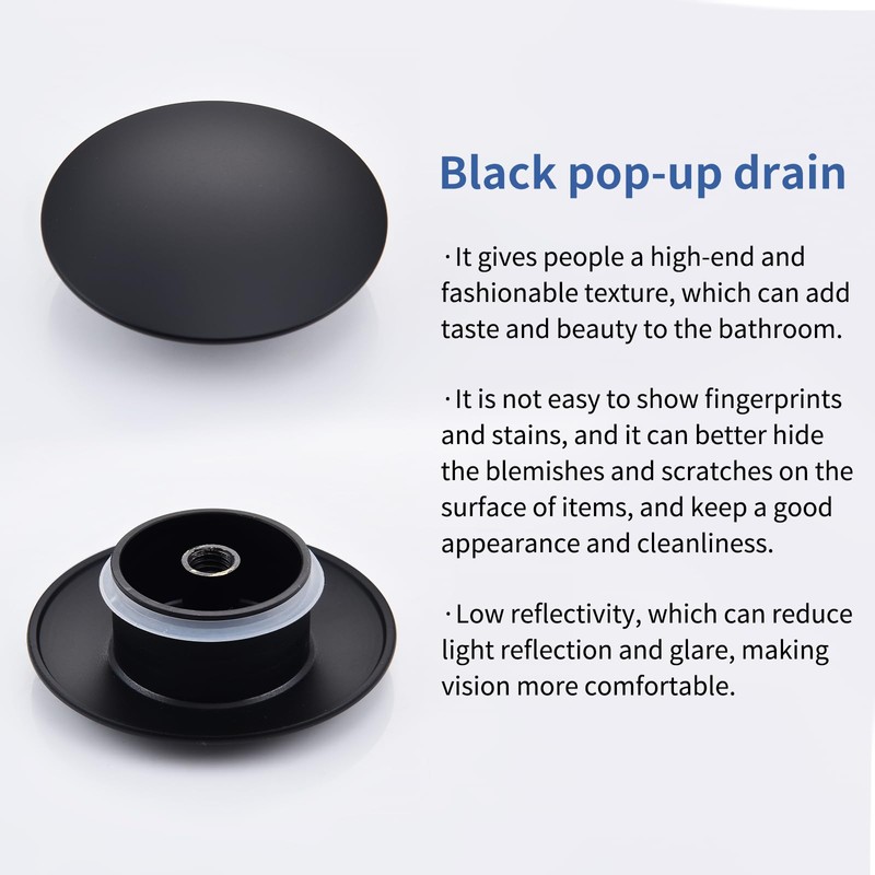 HOMELODY Drain Fitting Matte Black with Overflow, Universal Drain Valve