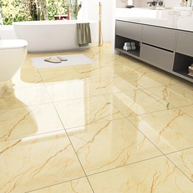 WESTICK Peel and Stick Waterproof Floor Tile Yellow Marble Floor Tiles Bathroom Flooring Tile Peel and Stick Tiles Self Adhesive Removable Vinyl Flooring Kitchen Bedroom 12 x 12 in 5 PCS