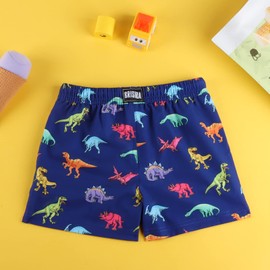 BRISIRA - Traje de baño para niños y niñas, antirozaduras, pantalones cortos de natación para niños con forro de compresión, Dinosaurio azul, 8