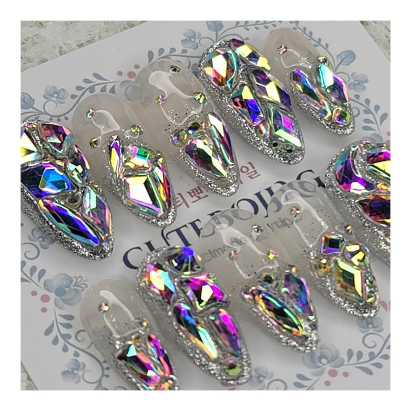 AB Full Stone Gra Handmade Nail Tip Pedi Tip -