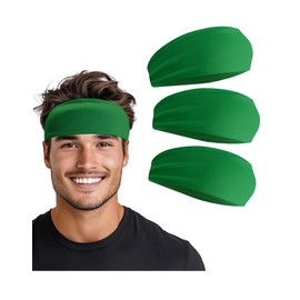 Headband for Men & Women, Green Sweat Wicking Sports Sweatband Headbands, Workout Running Training Yoga Basketball Hairband (Green Pack)