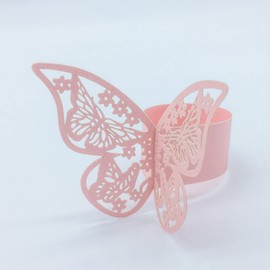 Wlirantim Butterfly Pink Paper Napkin Rings Set of 100 pcs，3D Laser Cut Foil Cutout Paper Napkins Holder,Disposable Serviette Rings for Tables,Decorations,Wedding,Dinner,Party Decor