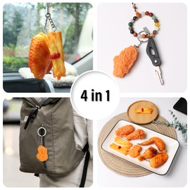 HEY FOLY 4pcs Chicken Nugget Keychain Funny 3d Plastic Key Chians Fake Food Key Chains Gag Gifts for Women Men