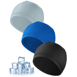 MELLIEX Pack of 3 Cooling Cycling Hat Under Helmet, Breathable Ice Silk Hat, Summer Sports Hat, Multifunctional Skull Cap for Men and Women, Black, Grey, Blue, Unit size