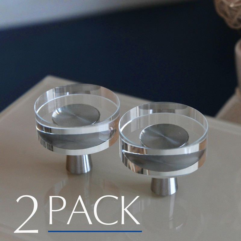 JEREVER 2 Pack Glass Crystal Knobs Brushed Nickel Drawer Pull