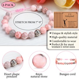 Sunnymove 12 Pieces Volleyball Party Favors Gifts 6 Pcs Beads Bracelets with Cards 6 Pcs Cosmetic Bags Volleyball Team Gifts for Sports Players Teams Stuff Teen Women Coach Charms Accessories