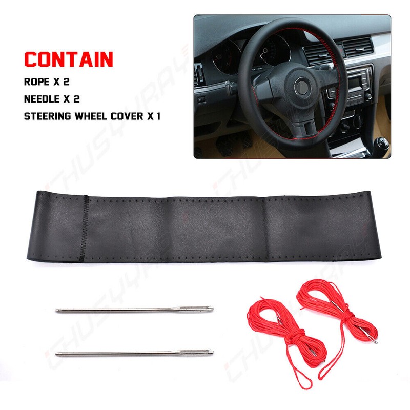 CHUSYYRAY Black 15" Leather Car Steering Wheel Cover Breathable Anti-slip