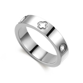 AICLESTR 18K Gold Plated Wedding Rings for Women, Cubic Zirconia Clover Promise Ring, Stainless Steel Band Size 5-12, Elegant Jewelry Gifts