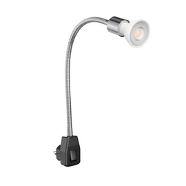 ledscom.de LESCH Socket Lamp Reading Lamp Gooseneck Switch Chrome / Black + LED Reflector Lamp 468lm 30° Warm White