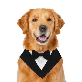 Dog Bandanas Formal Pet Tuxedo Bow Tie Triangle Scarf Adjustable Birthday Party Bib Valentine's Day Bow Tie Scarf Size L (Black)