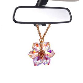povtii Crystal Flower Car Hanging Ornament, Sun Catcher Lucky Rearview Hanging Decoration Gift for Women, Car Accessories (Pink)
