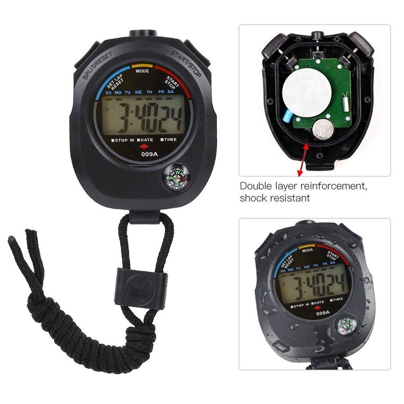 Qiilu 2 PCS Sport Timer, Cronógrafo Digital Preciso Handheld Multifunción
