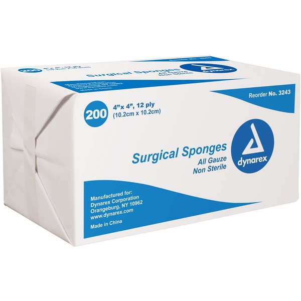 Dynarex Non-Sterile Gauze Sponge, 4 Inch x 4 Inch, 200 Count