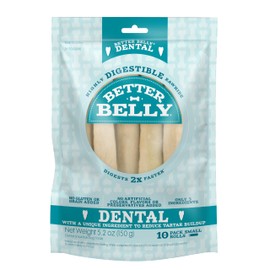 Better Belly Highly Digestible Rawhide Dental Chews, Treat Your Dog to a Chew with NO Artificial Colors or Flavors, 10 Count