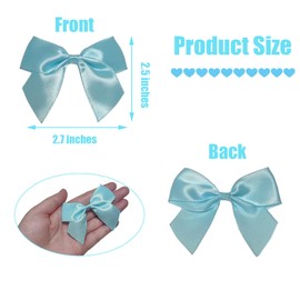 ULIFEBETTER 50PCS Light Blue Bows, Small Bows for Crafts Twist Tie Bows with Double-Sided Tape for Treat Bags Wrapping Blue Satin Ribbon Bows for Baby Shower Wedding Decorations(2.7x2.5 Inch)