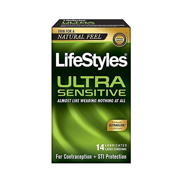 Lifestyles Ultra Sensitive 14 Premium Lubricated Latex Condoms Thin