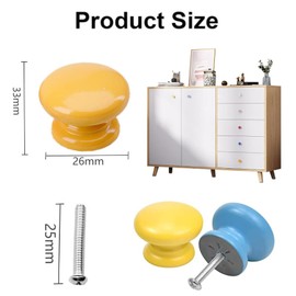 yufana 6-Piece Colored Cabinet Knob Mushroom Drawer Knob Wooden Round Pull Handle Furniture Dressing Table Suitable for Children's Room Cabinet Drawer Living Room