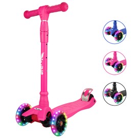 Scooters for Kids Age 3-5, Nasitip Kick Scooter for Boys Girls Toddlers, 4 Adjustable Height, AEBC-9 Bearing, 3 Light Up Wheels, Outdoor Activities for Children from 3 to 12 Years Old, Pink