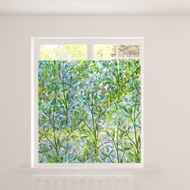 Qianly Privacy Window Film Static Cling Leaf Rainbow Sticker Decorative for Home