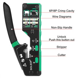 Solsop RJ45 Crimp Tool Pass Through - Cat6 Crimping Tool for Cat5 Cat5e Cat6 8P8C Connector, All-in-one RJ45 Crimping Tool and LAN Tester