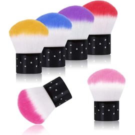 Kalolary 6 brochas de polvo para arte de uñas, limpiador de polvo Kabuki, brochas de maquillaje en polvo para rubor, brochas de limpieza de uñas, herramientas de arte para maquillaje cosmético o arte de uñas, coloridas