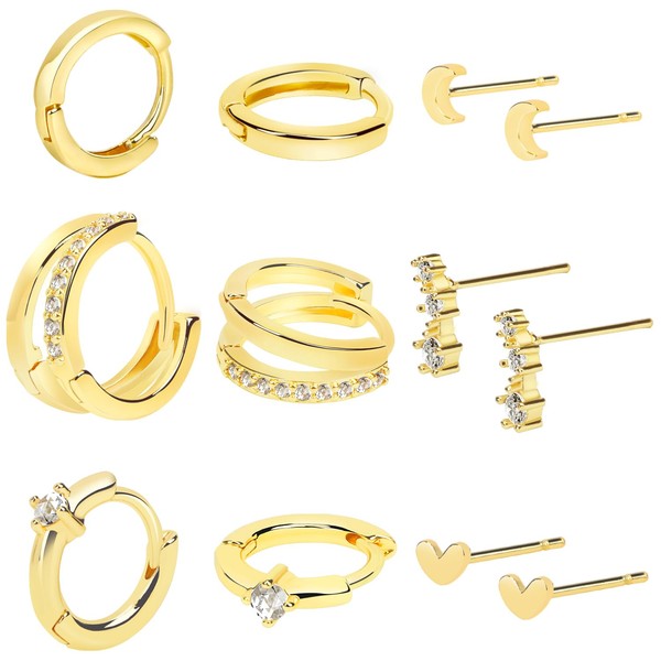 OWill 6 Pairs Gold Hoops Earrings for Women 14K Gold
