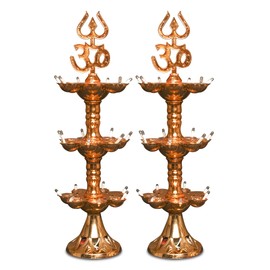 Electric Plastic Light, Pooja Diya with LED Spark, Home Temple Decor, Electric Diya Golden,Mandir Diya,Diwali Diya Lamp (3 Layer, 2)