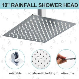 RTOBWEYE 10 Inch Ceiling Mount Shower Faucet Set, Silver Rainfall Shower System with Valve Trim, Square Rain Shower Spray Combo Luxury Shower Fixtures Polish Chrome Shower Head and Handle Set