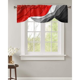 Red Ombre Tie Up Valance Curtain for Kithchen Windows Red Black Gray Gradient Modern Abstract Geometric Adjustable Ties Valance Tier Curtain Rod Pocket Valances for Bedroom/Living Room, 60x18in