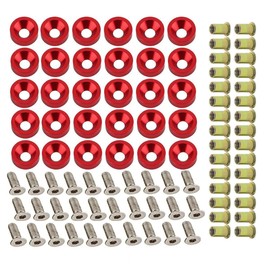30 PCS CNC Billet Aluminum Washers Stainless Steel Bolts Carbon Steel Rivet Nuts for Bumper Fender Engine Bay Body Decoration Dress Up Kit (Red)