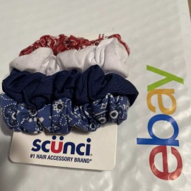 scünci 4 pc pack lot Scunci Hair Accessory, Red White & Blue Scrunchies 12512 PATRIOTIC