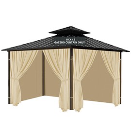 Tngan Gazebo Universal Replacement Privacy Curtain, 10'X12' Gazebo Curtains Outdoor Waterproof, 4-Panels Sidewall with Zipper for Patio, Garden and Backyard (Only Curtains, 10'X12', Khaki)