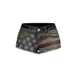 Verdusa Women's Grunge Rhinestone Jean Shorts Distressed Denim Micro Shorts with Pockets Multicolor Large