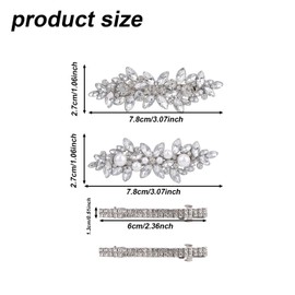 lasuroa 4pcs Rhinestone Hair Clips for Women, Pearl Wedding Hair Pins Bling Sparkly Rhinestone Barrettes Silver Crystal Hairpins Accessories for Brides Bridesmaids Girls