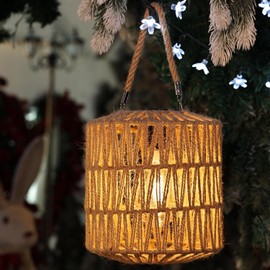 Large Solar Rope Lantern Outdoor Hanging – Handwoven Jute Rope Lantern with Warm Edison Bulb, IP65 Waterproof Solar Powered Garden Light for Porch Patio, Yard Christmas Decorations, 8.27” Tall