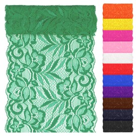 Swpeet 5 Yard by 6" Wide Green Lace Fabric Stretch Elastic, Trim Lace Ribbon, Elastic Sewing Trim Ribbon for Garment, Headbands, Wedding Bouquet Making DIY Crafts