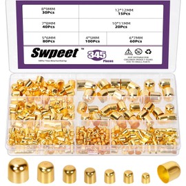 345Pcs 7 Sizes 4/5/6/7/8/10/12 mm Golden Metal Cord End Cap Assortment Kit, Leather Ends Caps, Column End Cap Terminators, Leather Cords Ends Bead Cap for DIY Bracelet Jewelry Making